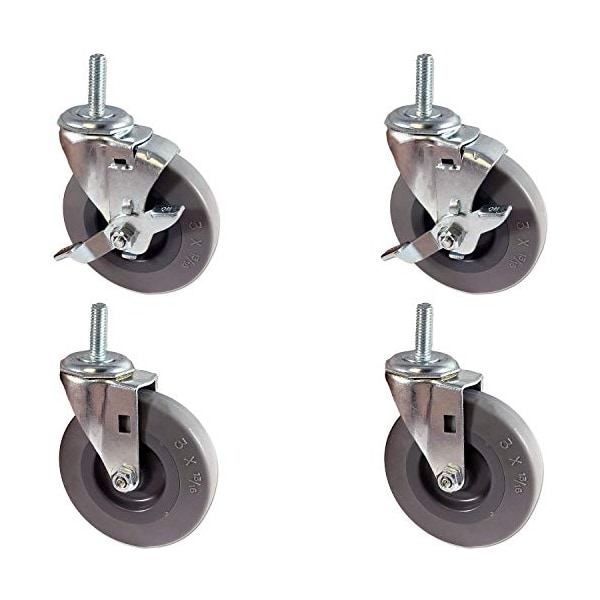 Stem Casters W/ 5/16"x1" Long Threaded Stem, 2 Swivels w, PK4